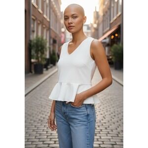 J Crew White V Neck Peplum Tank Top Women's Size Medium